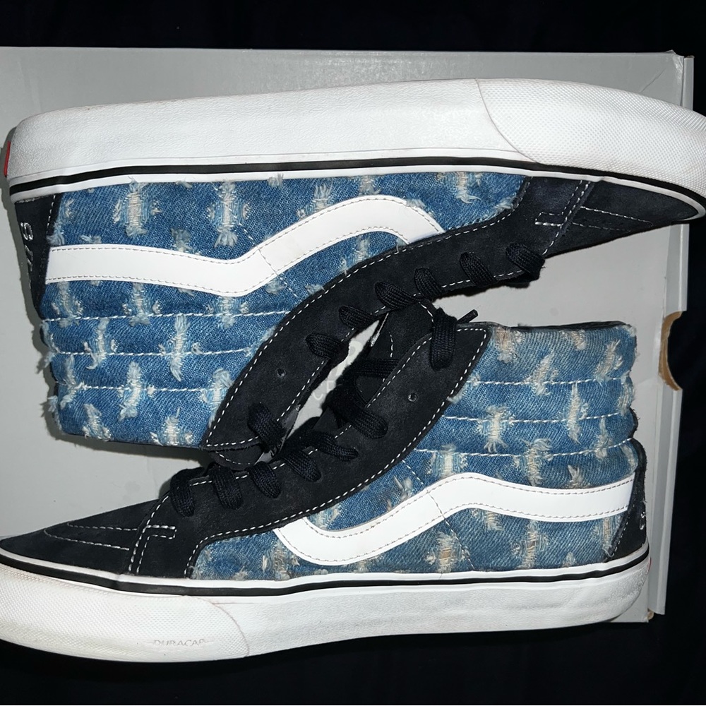 Great Condition Sk8-Hi x Supreme Blue Hole Punch Denim Vans